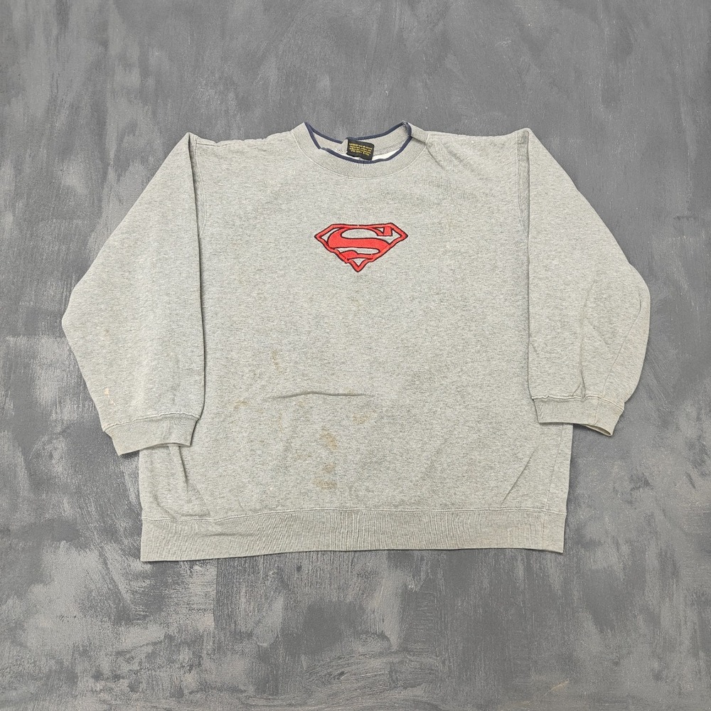 Vintage DC Comics Superman Sweatshirt Men XL Grey 2000s Warner Bros.